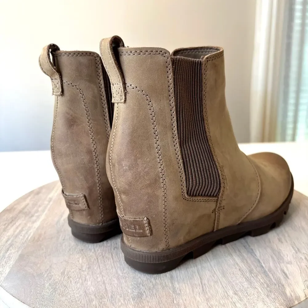 Sorel Emelie Chelsea Waterproof Leather Boots Women's US 9.5 Taupe Ankle Boot